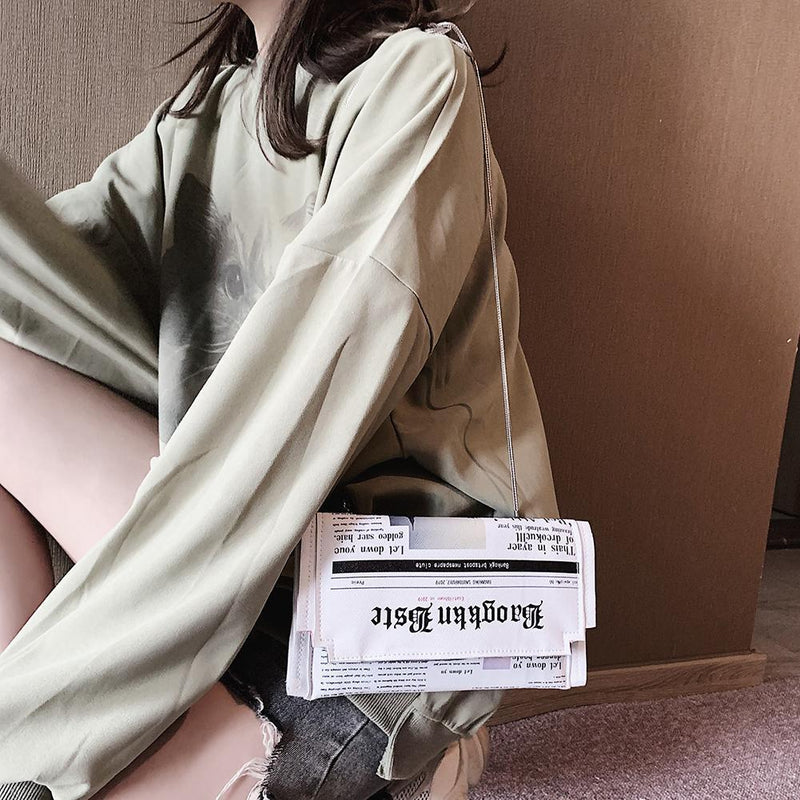 Women Crossbody Messenger Bag Newspaper Print Girls Clutches Shoulder Bag