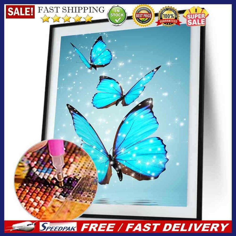 Blue Butterfly 5D Diamond DIY Painting Kit Cross Stitch Home Decor Craft