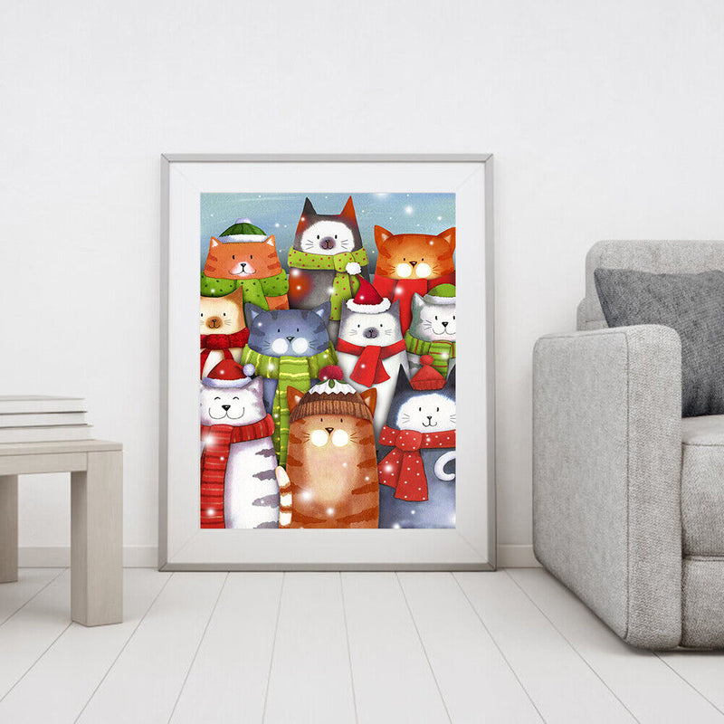 5D DIY Full Round Drill Diamond Painting Cat Scarf Animal for Decor Art Handmade