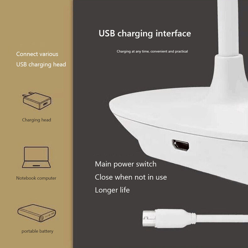 LED Table Lamp USB Eye Protection Touch Kids Bedroom Night Light (White) Newly