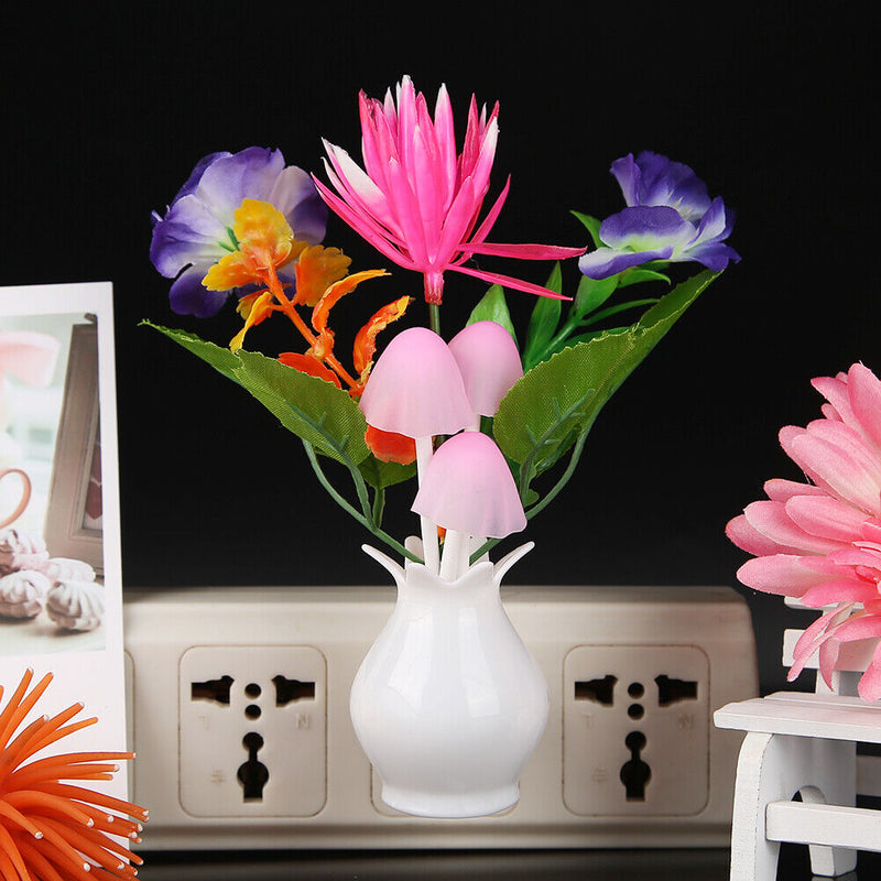 US Plug-in LED Night Lamp Flower Colorful Light Sensor Bedroom Home (LJ-1)