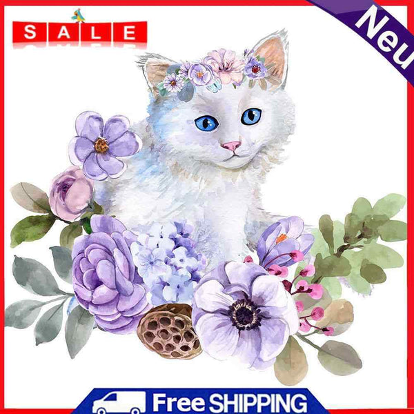 Flower Cat Oil Paint By Numbers Kits Canvas Picture Wall Art DIY Gift for Adults
