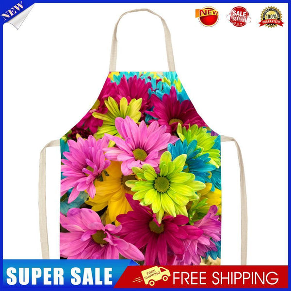 Flowers Printed Kitchen Aprons Waterproof Linen Oil-proof Apron (82x68cm)