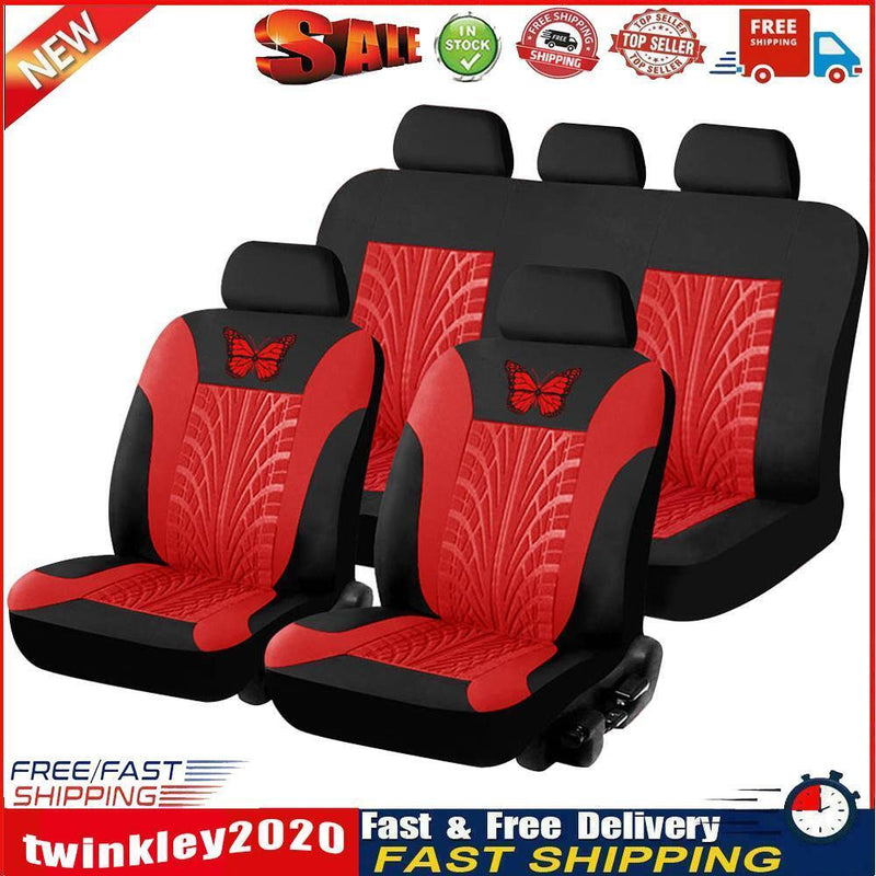 Car Seat Cover Set Butterfly Pattern for 2 Bucket Seats+Bench Seat (Red) Newly