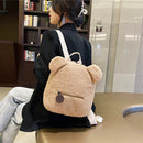 Cartoon Female Fleece Backpack Cute Bear Shaped Kids Daily School Shoulder Bags