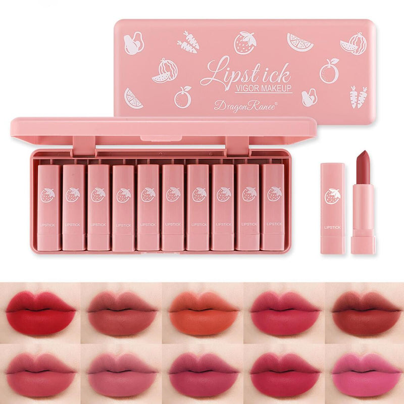 10 Pink Cute Mini Lipstick Gift Box Set Small Sample Small Lipstick Fruit~