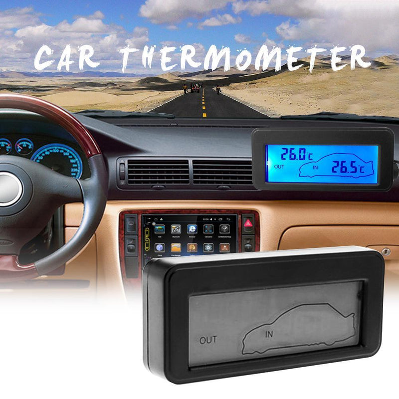DC12V Digital Car Thermometer Mini LCD Backlight Temperature Meter (Blue)