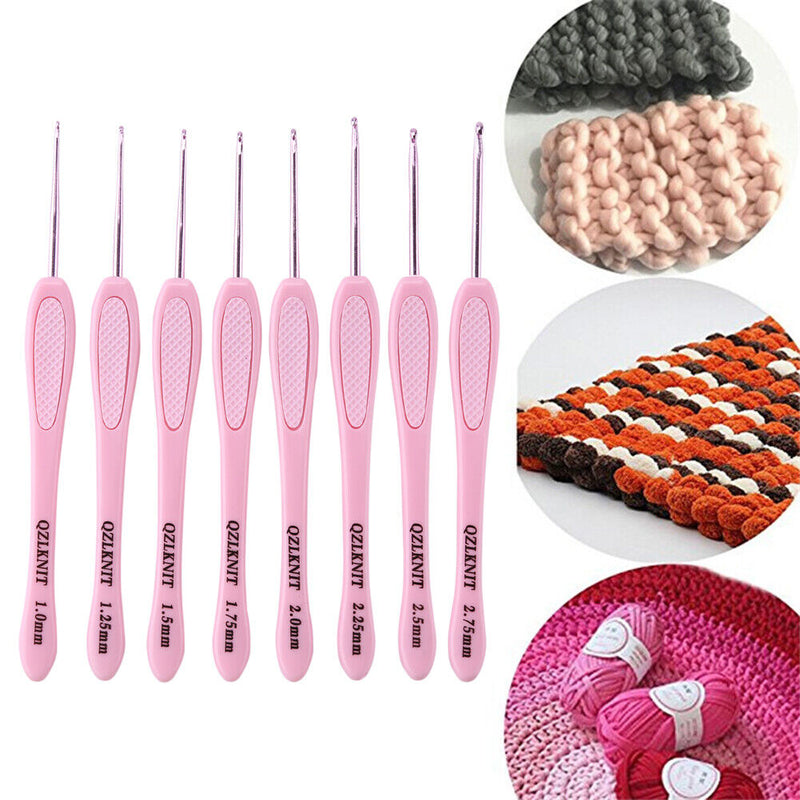 8pcs ABS Handle Knitting Needles Aluminum Crochet Hooks Set 1-2.75mm for Weaving