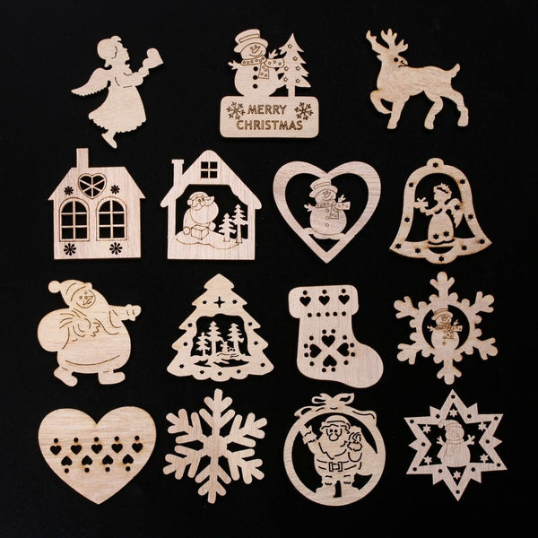 Wood Chip Christmas Snowflake Santa Claus Xmas Decoration Hanging Ornaments
