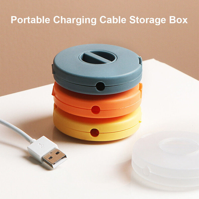 Portable Round Phone Cable Storage Box Rotatable Organizer Case (Blue) Newly