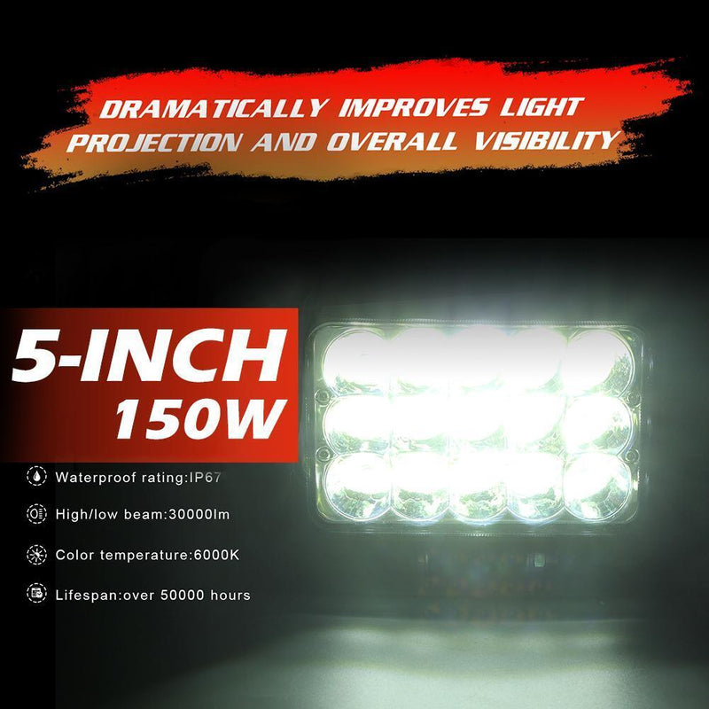 150W 4x6 LED Offroad Headlight Hi/Low Sealed Beam Light for Wrangler Truck Newly