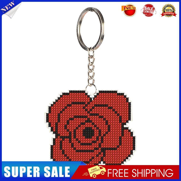 DIY Rose Flower Bead Cross Stitch Keychain Stamped Needlework Kit (SMX-024)