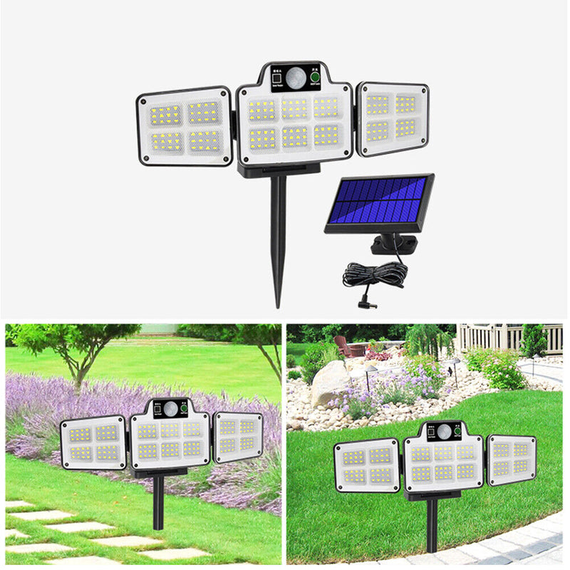 LED Wall-Mounted Solar 3 Head Motion Sensor Garden Outdoor Light (168LED) Newly