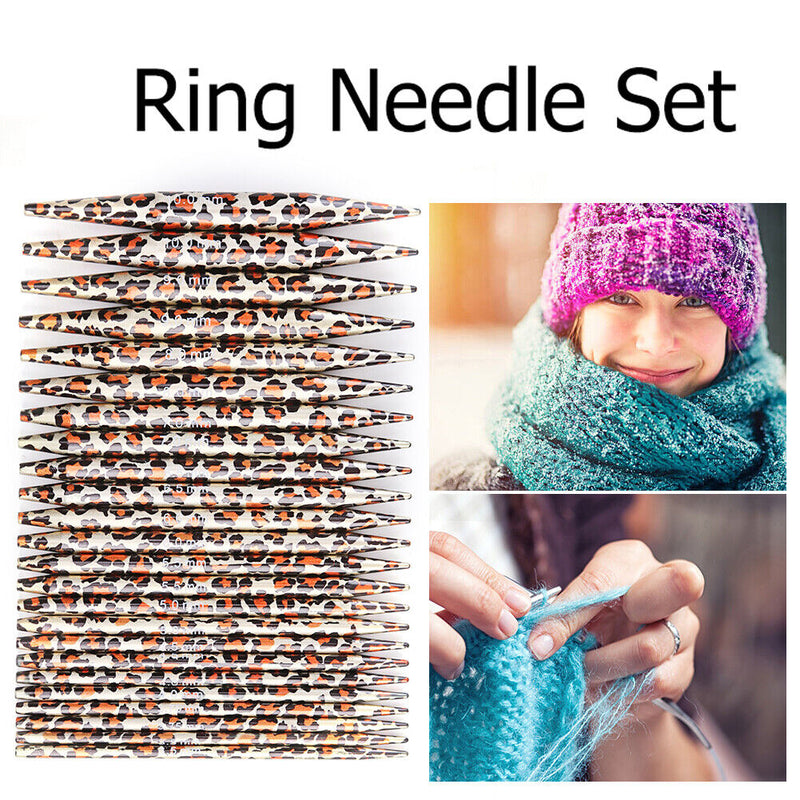12 Pairs Leopard Circular Ring Knitting Needles Detachable Set Hook Yarns Kit