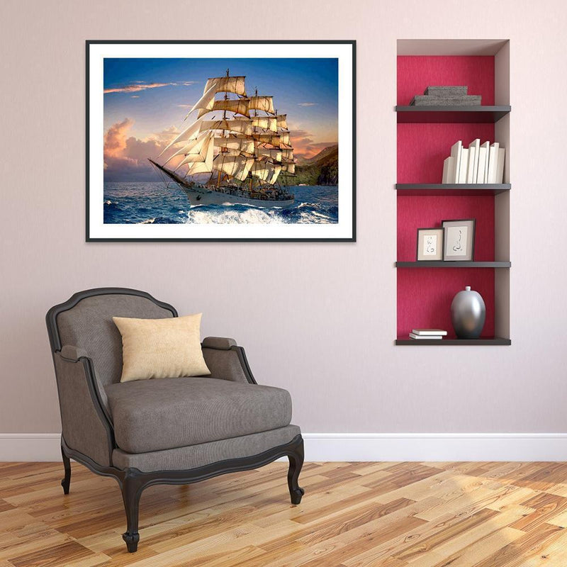 5D DIY Full Drill Diamond Painting Sailboat Embroidery Mosaic Craft Kit Wall Art