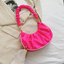 Women Pleated Hobos Shoulder Bag Casual Ladies Solid Color Small Handbags Purse