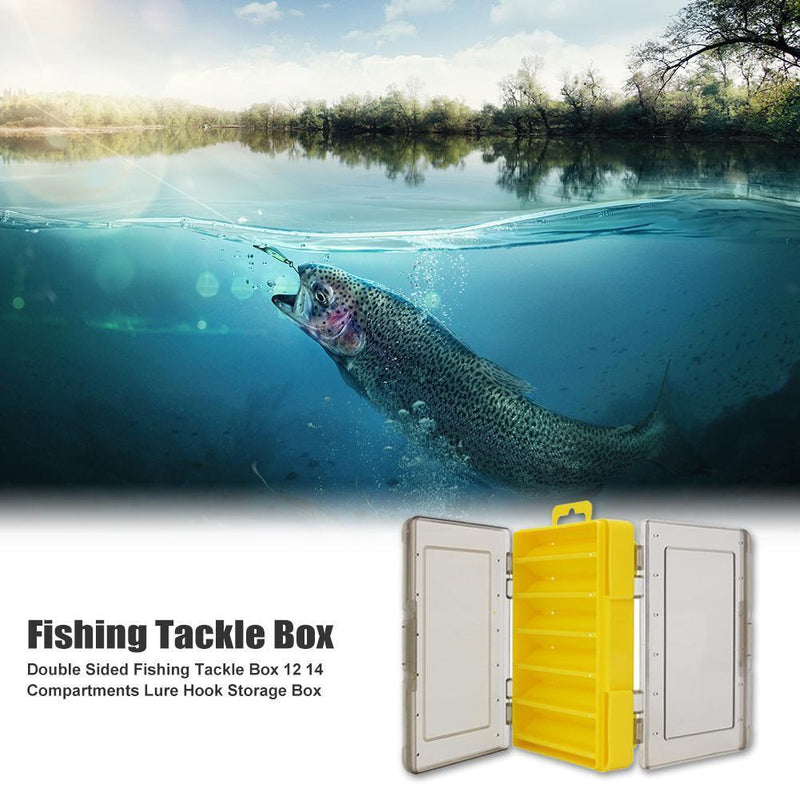 Double Sided Fishing Tackle Box 12 14 Compartments Bait Lure Hook Storage B