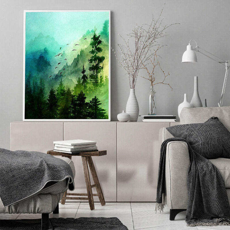 Frameless Oil Paint By Numbers Mountain Forest DIY Canvas Picture Craft Kit