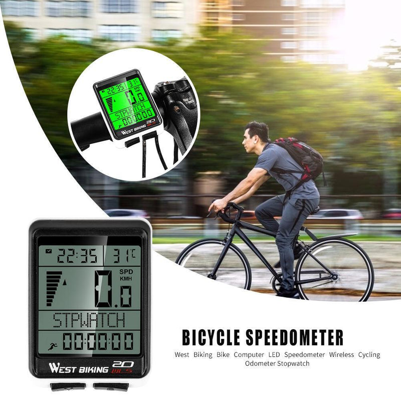 West Biking Bicycle Waterproof Stopwatch Speedometer Cycling Odometer w/Backlit