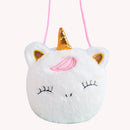 Kids Plush Cartoon Licorne Handbag Zipper Mini Casual Crossbody Bag (White)