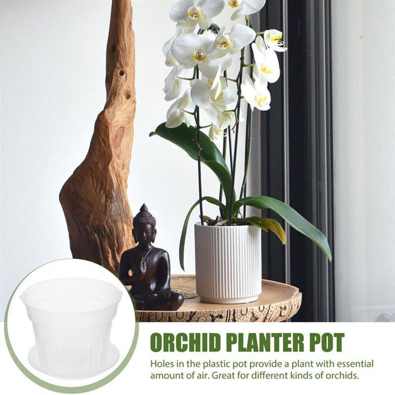 5x Orchid Planting Pots Transparent Seedling Garden Flower Pot (with Base) Newly