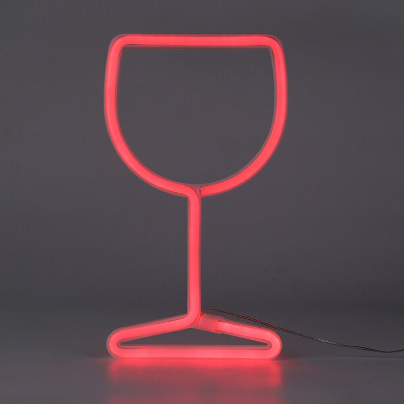 LED Neon Light Wine Glass Night Light USB Christmas Kids Room Decor (Red)