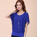 Plus Size Women Round Collar Blouse Bat Sleeves Clothing Casual Tops for Female