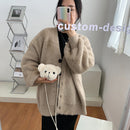 Plush Shoulder Crossbody Bag Women Kids Cute Bear Shaped Mini Purse (Brown)