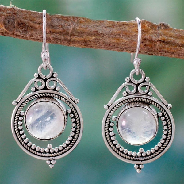 Ear Studs Amethyst Dangle Moonstone Earrings Openwork Pattern Moonlight