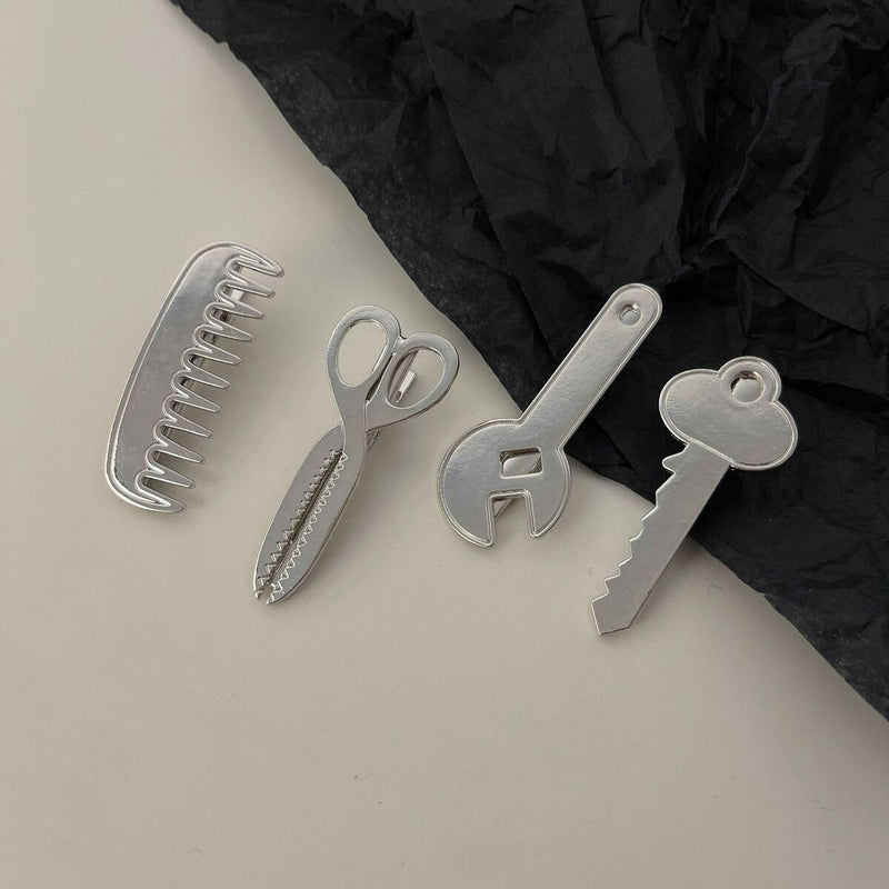 Women Cute Geometric Key Scissors Alloy Hair Clip Wrench Headwear Metal Hairpin