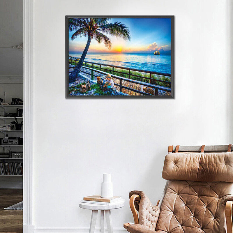 5D DIY Diamond Painting Full Round Drill Seaside Sunset Decor Rhinestone Crafts