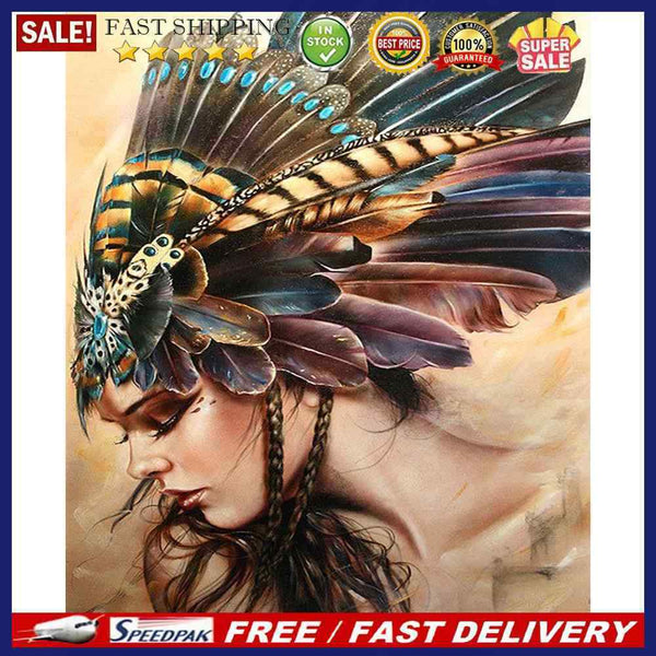Girl with Feathers Oil Paint By Numbers DIY Handpainted Home Decoration Gifts