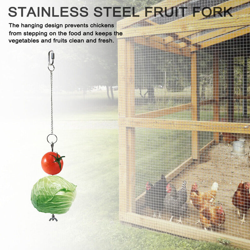 Pet Stainless Steel Feeder Fruit Fork Vegetable Holder Hanging Feeding (M)