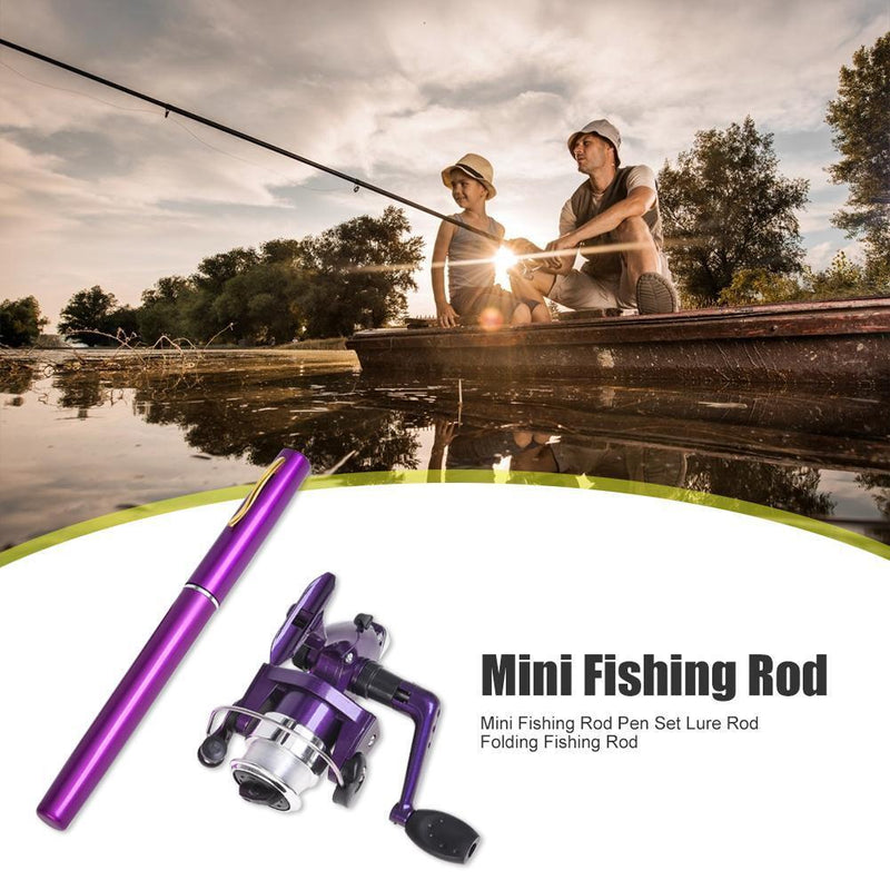 Portable Telescopic Mini Fishing Pole Pen Shaped Rod with Reel (Purple)