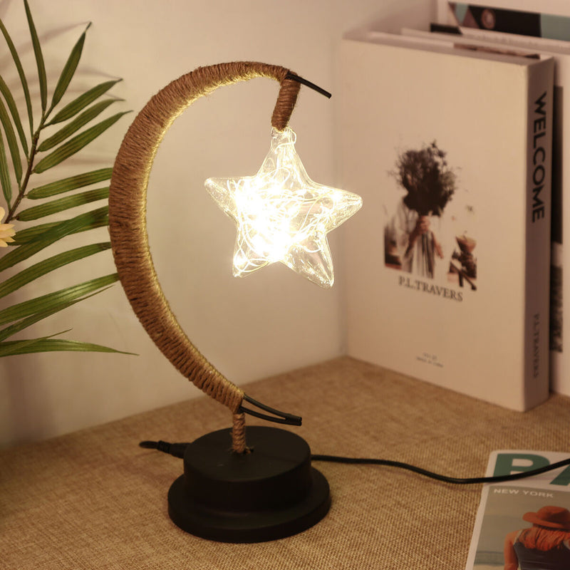 Table Desk Lamp Hemp Rope Star LED Night Light Decor (A Battery Powered) Newly