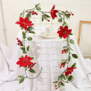 Red Berries Holly Leaves Rattan Christmas Flower Garland Home Decoration