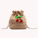 Cherry Handmade Straw Shoulder Bag Woven Drawstring Crossbody Bag (Khaki)