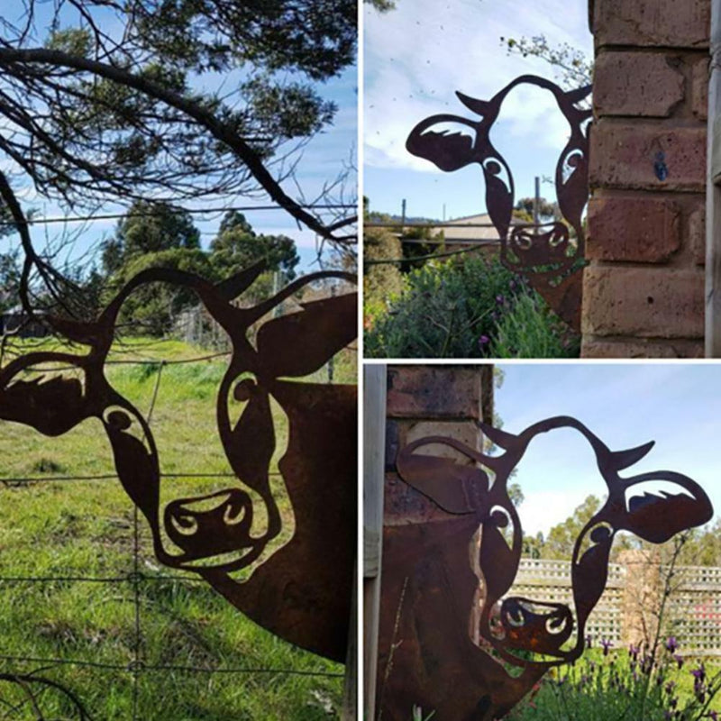 Art Hanging  Metal  Peeping Cow Ornaments Outdoor Garden Adornment Decor hot.