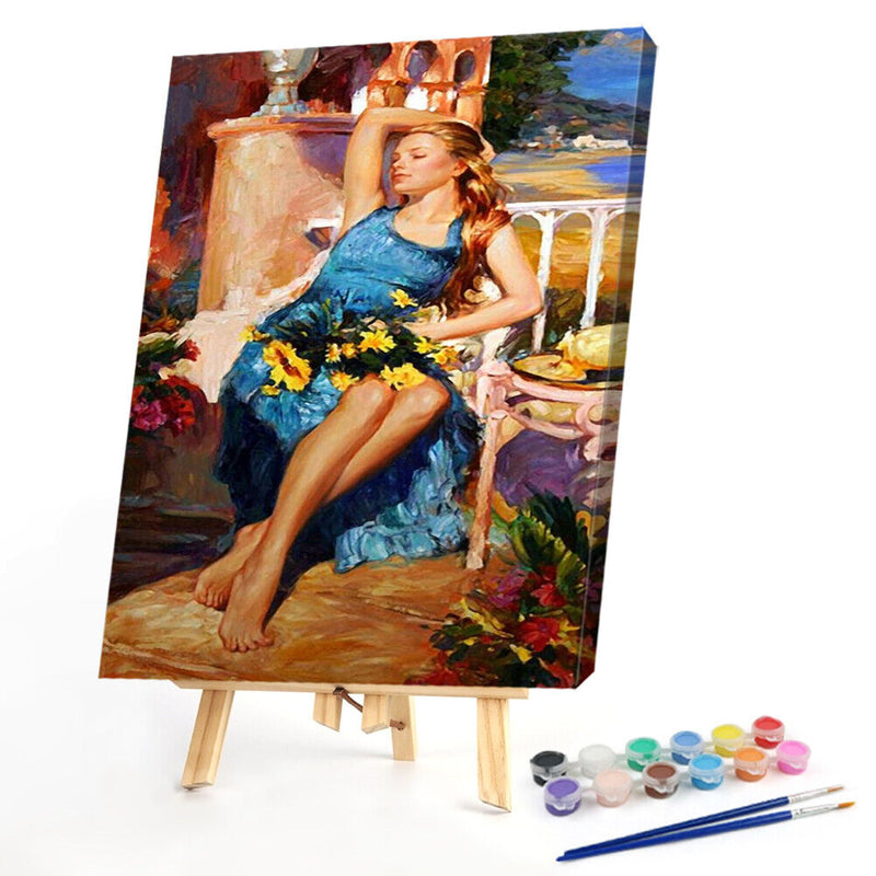 Woman Bathing Sun Pattern Frameless Digital Paint Hand Painted Oil Picture Decor