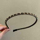 Women's Chain Hair Band Pu Leather Hair Bundle Simple Thin Headband Chain Q0G5