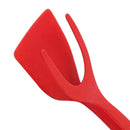2 in 1 Silicone Omelet Tongs Non Stick Bread Grip Flipper Spatula (Red)