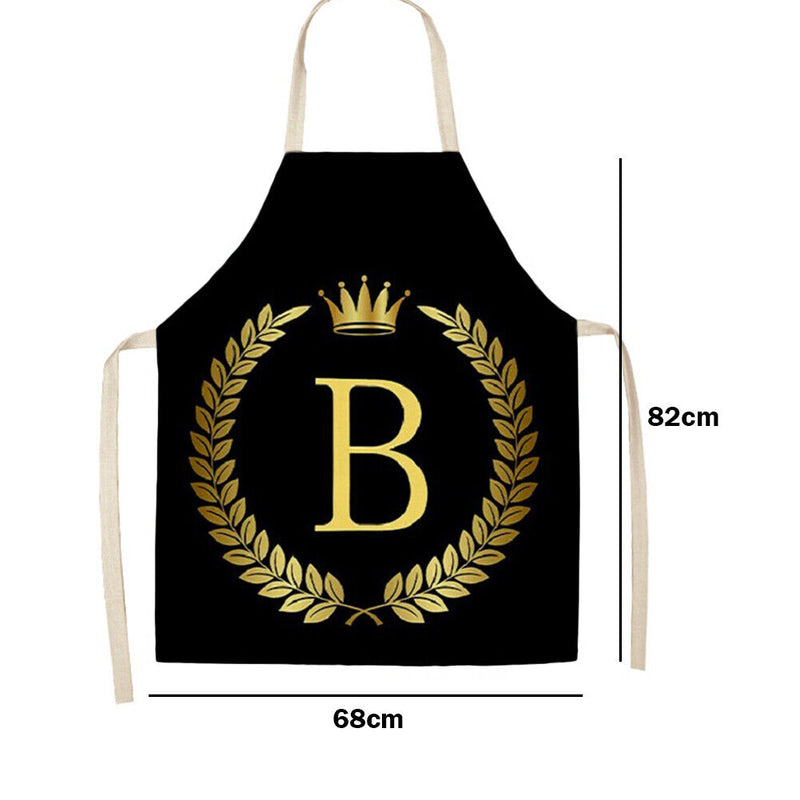 Letter B Printed Linen Apron Kitchen Waterproof Home Cooking Bibs (82X68CM)