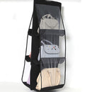 6 Pocket Hanging Handbag Organizer Wall Closet Clear Storage Bag (Black) Newly