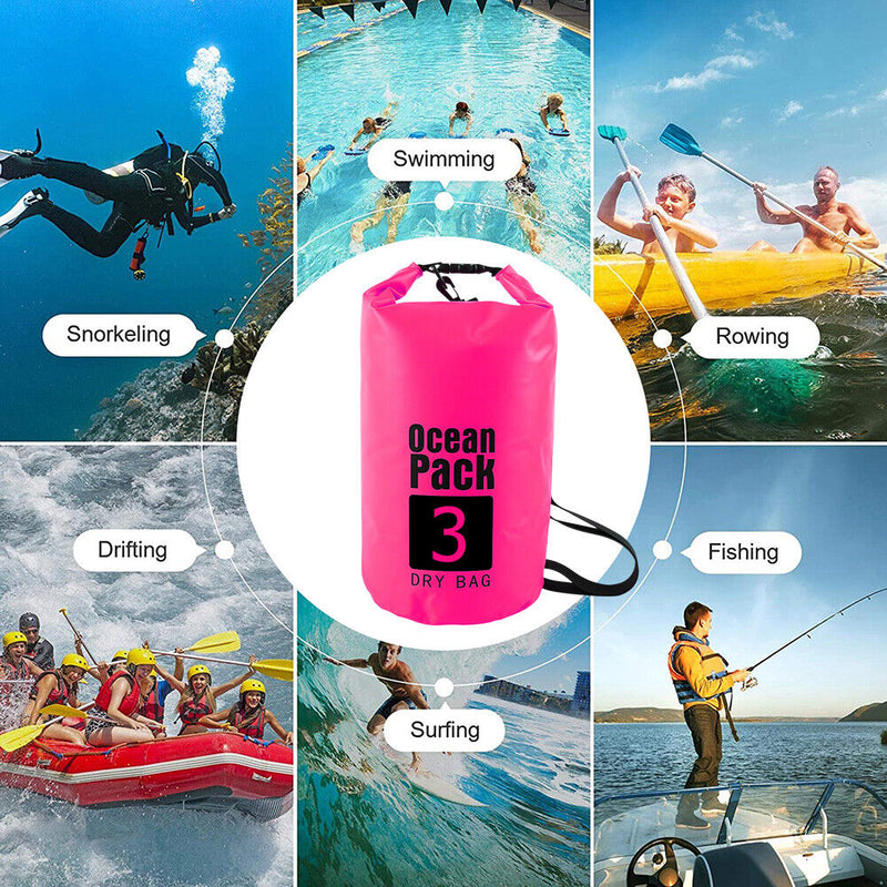 Waterproof Dry Bag Pack Sack Swimming Kayaking River Trekking (3L Pink) Newly