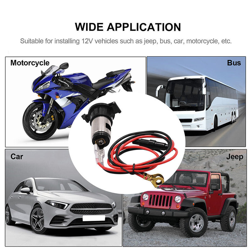 Metal Cigarette Lighter Socket 12V Power Outlet with Wires for Car Boat ATV