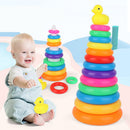 Early Educational Rainbow Tower Stack Circle Duck Ring Puzzle Pyramid (C) Newly