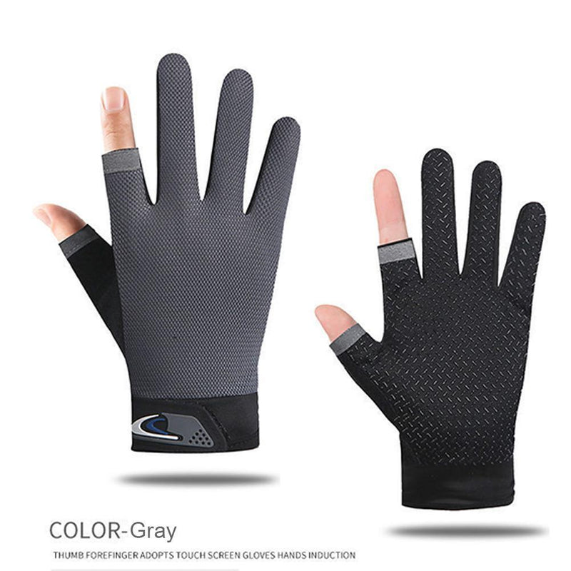 5pcs 2 Cut Finger Fishing Anti-slip Breathable Cycling Gloves (Grey)