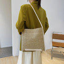Women Beach Handbags Large Capacity Shoulder Straw Leather Totes (White)