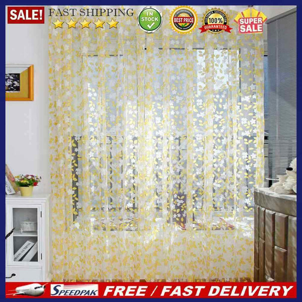 Chic Leaf Type Tulle Door Window Curtain Rural Leaf Design Curtain Yellow
