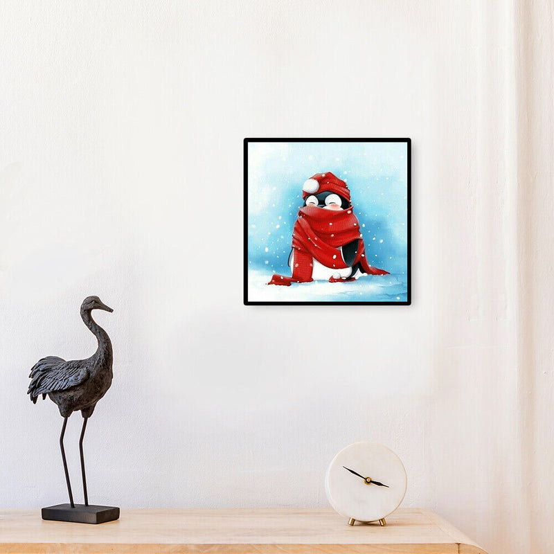 Frameless Oil Paint By Numbers Kit Acrylic Red Scarf Penguin Drawing On Can
